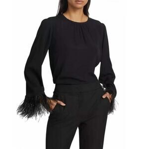 MARELLA Rivista Silk Crepe De Chine Blouse Removable Feather Cuffs NEW Size 8